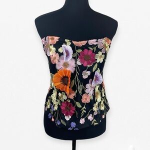 New York & Co Floral Embroidered Women's Strapless tube top corset Blouse XXL 2X